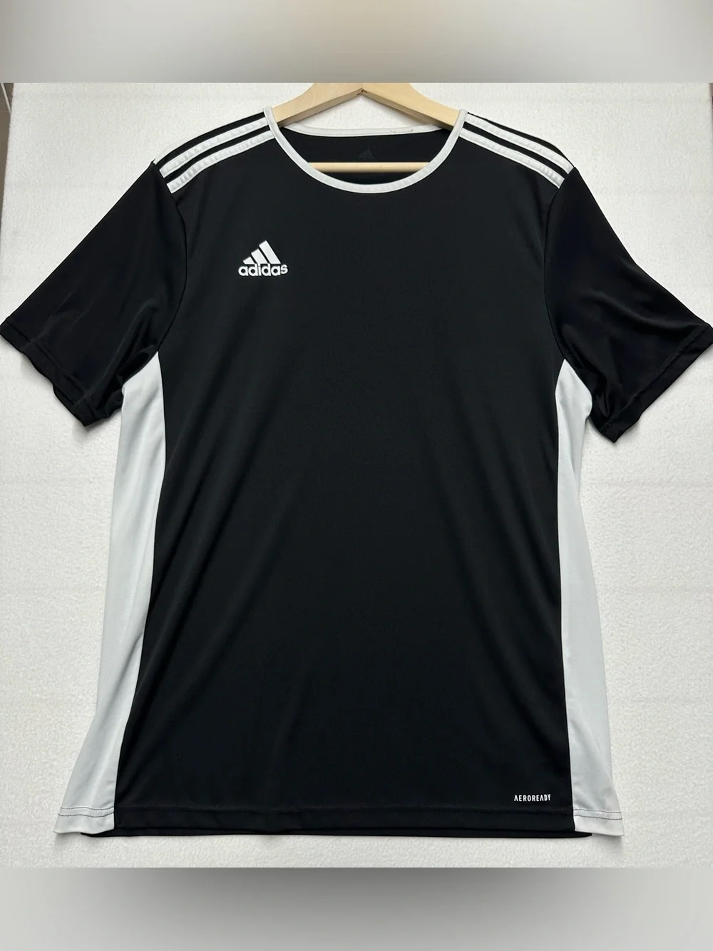 Adidas AEROREADY Men’s Large Black White 3 Stripe Soccer Athletic Shirt